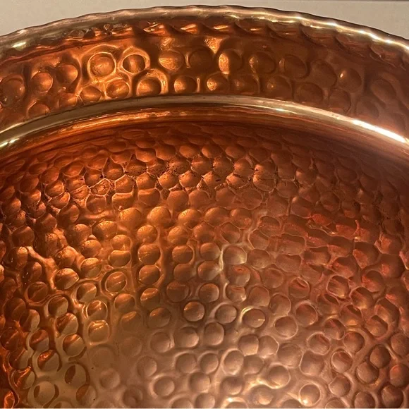 Hammered Copper Planter Ornate Brass Feet Handle Decorative Bowl Cauldron India - Picture 4 of 13